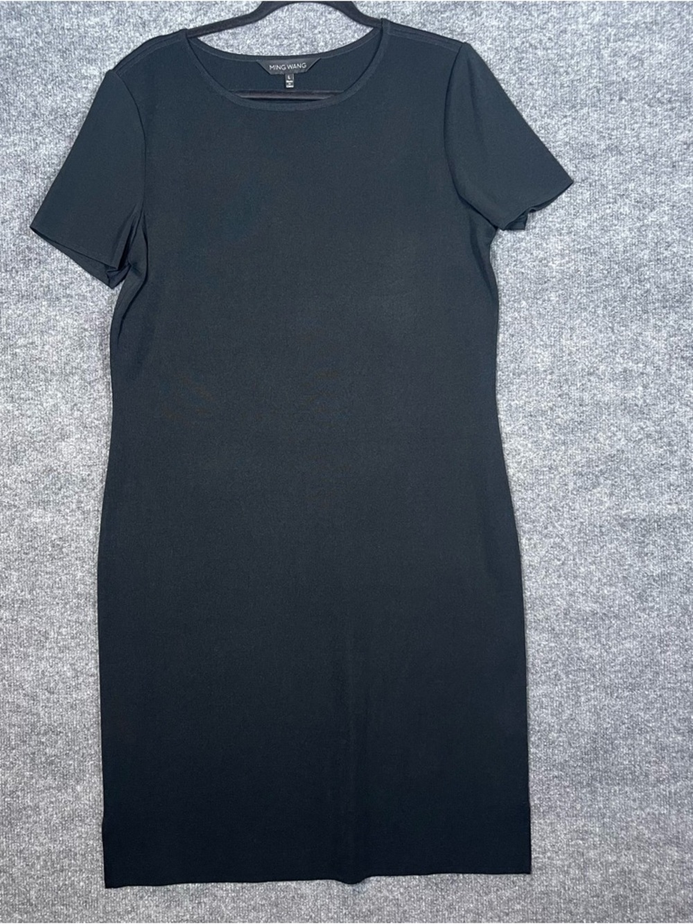 Ming Wang Womens Large Black Sheath Knit Shift Dress Office LBD Closet Staple
